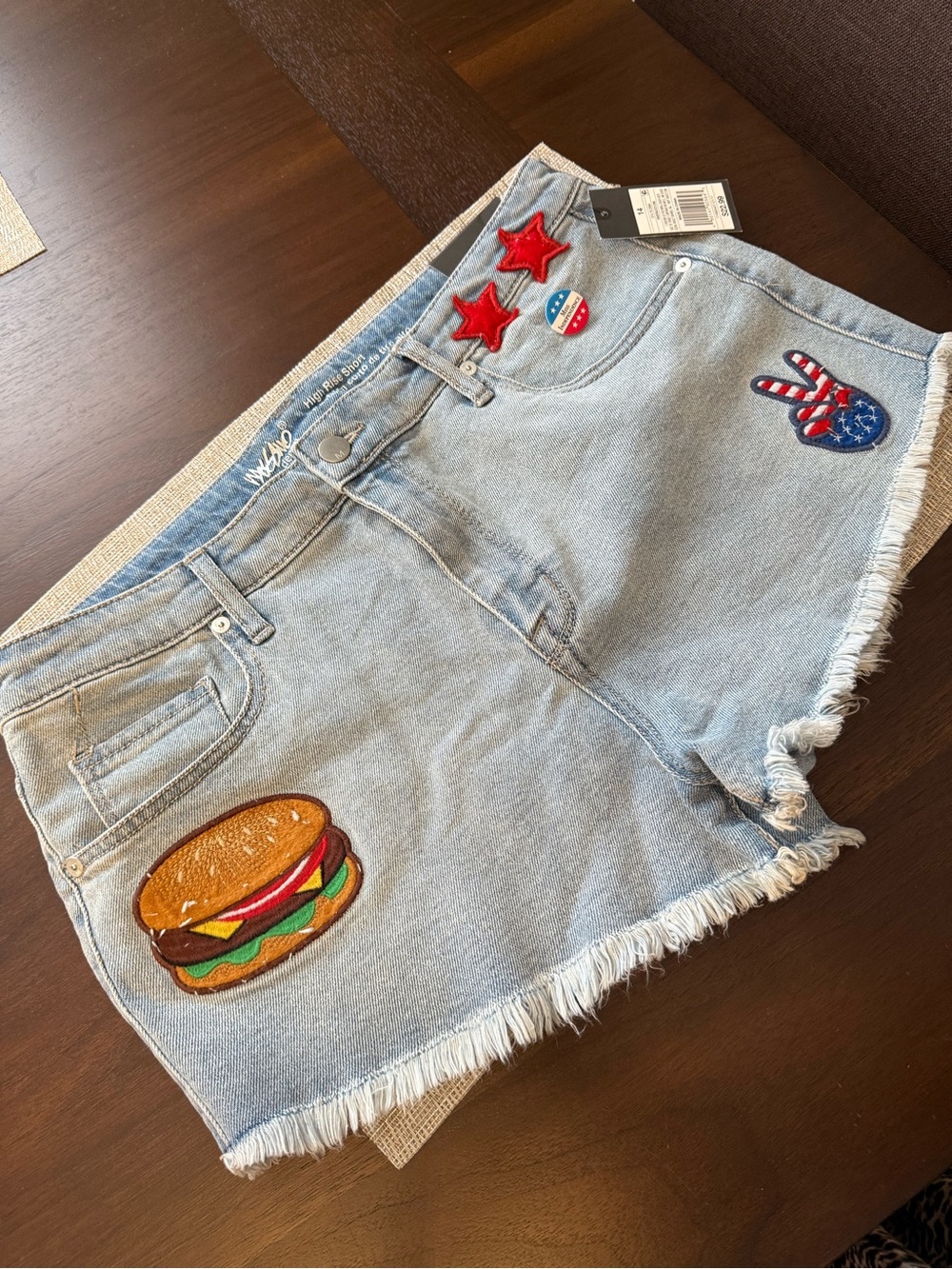 Mossimo Supply Co. Light Blue Denim High-Rise Patch Shorts